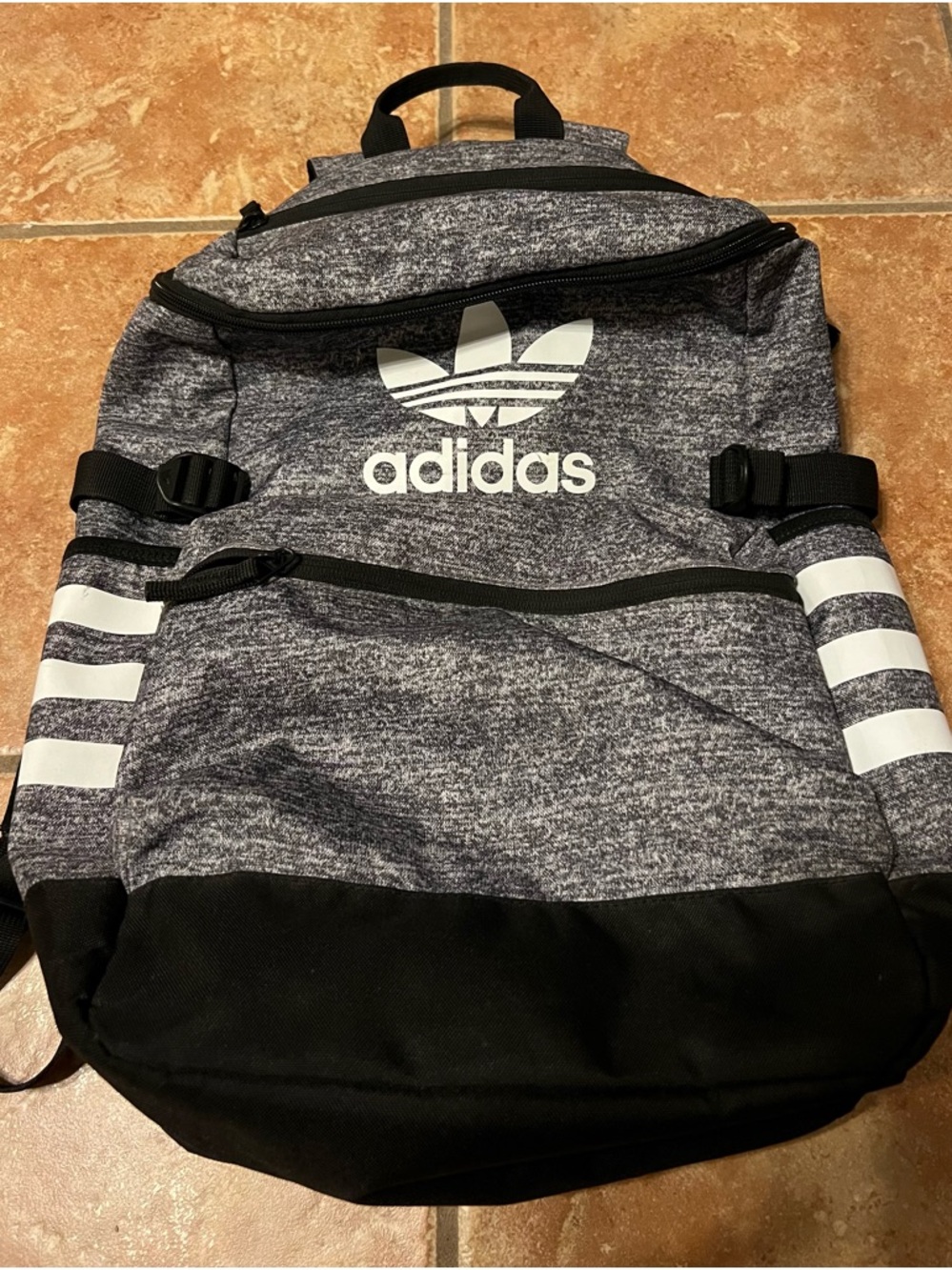 adidas Gray Heather Trefoil Backpack with Black Base
